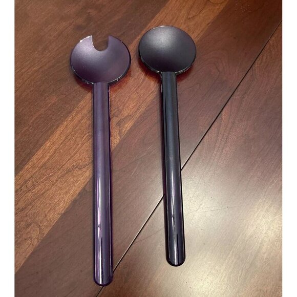 2 PC Tupperware Salad Server Set Fork Spoon Purple Acrylic Mid Century Modern - Picture 2 of 5